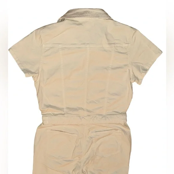 Good American Fit For Success Twill Palazzo Crop Jumpsuit in Ecru, Size: Large - Picture 10 of 14